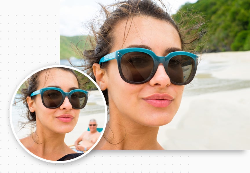 Picture of woman in sunglasses with touch up tools applied